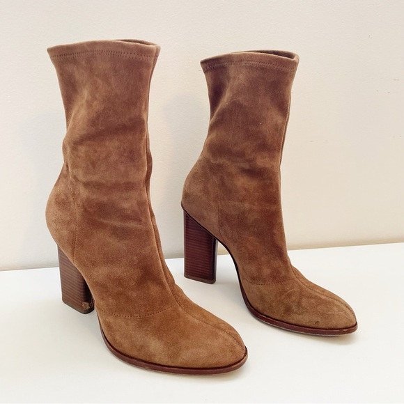 Alexander Wang Gia Suede Heeled boots sock bootie Ankle Size 37.5 leather brown - Picture 6 of 14